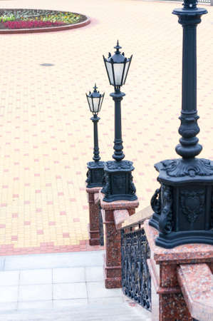 Classic style city lamppost at sunset, close-upの写真素材