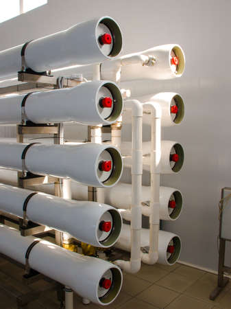 Reverse osmosis system - installation of industrial membrane devices to the purification of drinking water: pumps, pipelines, tanks, etc.の写真素材