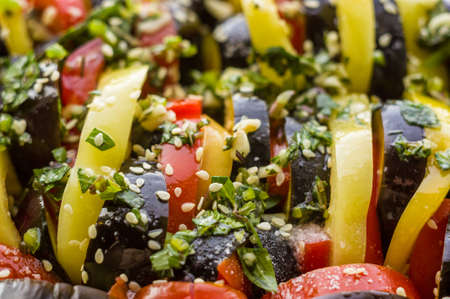 Ratatouille Diet Vegetarian Vegan Food - A traditional French Provencal vegetable dish, raw ingredients for baking in the oven.の写真素材
