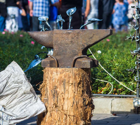 blacksmith tools and fixtures for hand forged metal, close-upの写真素材