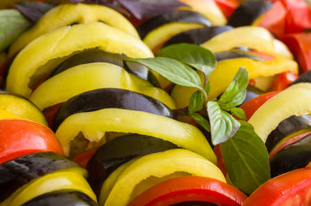 Ratatouille Diet Vegetarian Vegan Food - A traditional French Provencal vegetable dish, raw ingredients for baking in the oven.の写真素材