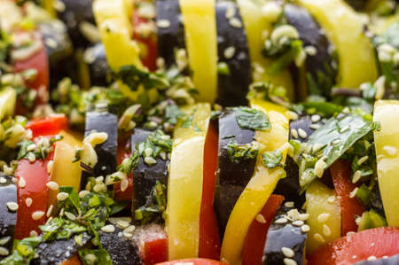 Ratatouille Diet Vegetarian Vegan Food - A traditional French Provencal vegetable dish, raw ingredients for baking in the oven.の写真素材
