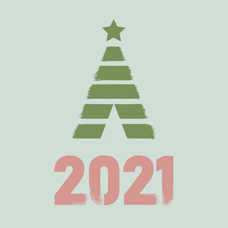 Happy New Year 2021 colored symbol and text in trendy flatten style design for seasonal holidays flyers, greetings and invitations cards and christmas themed congratulations and banners. Vector illustrationのイラスト素材