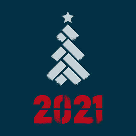 Happy New Year 2021 colored symbol and text in trendy flatten style design for seasonal holidays flyers, greetings and invitations cards and christmas themed congratulations and banners. Vector illustrationのイラスト素材
