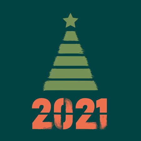 Happy New Year 2021 colored symbol and text in trendy flatten style design for seasonal holidays flyers, greetings and invitations cards and christmas themed congratulations and banners. Vector illustrationのイラスト素材
