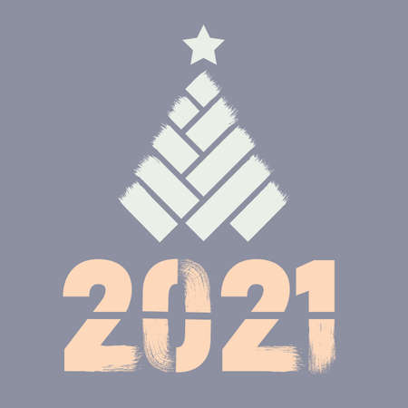 Happy New Year 2021 colored symbol and text in trendy flatten style design for seasonal holidays.のイラスト素材