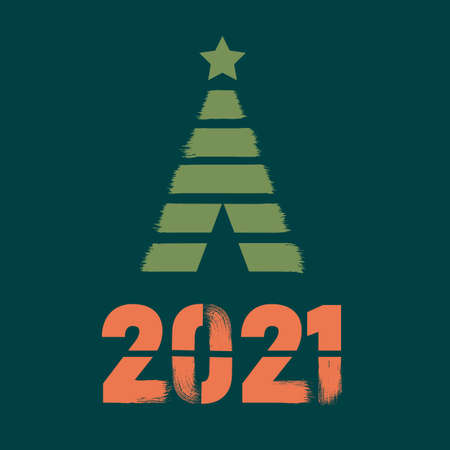 Happy New Year 2021 colored symbol and text in trendy flatten style design for seasonal holidays.のイラスト素材