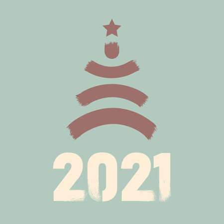 Happy New Year 2021 colored symbol and text in trendy flatten style design for seasonal holidays.のイラスト素材