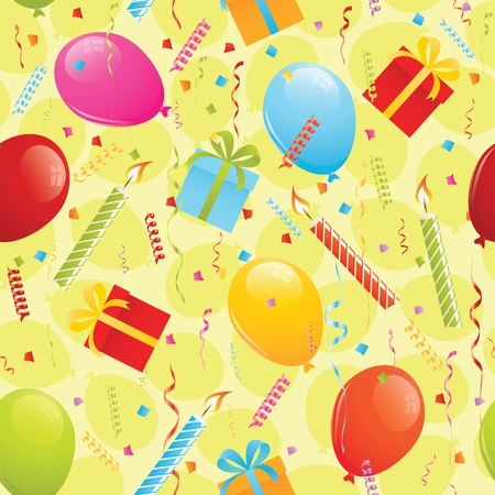 Birthday seamless pattern with presents, balloons and confetti. EPS 8 CMYK with global colors vector illustrationのイラスト素材