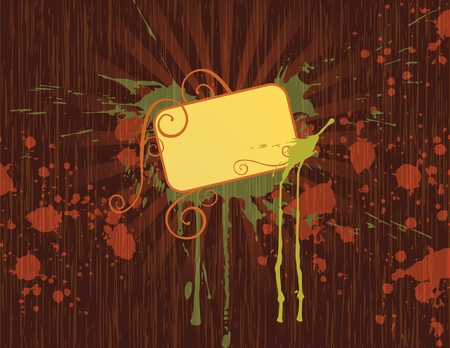Splats on wood background with banner. EPS 8 CMYK with global colors vector illustration. のイラスト素材