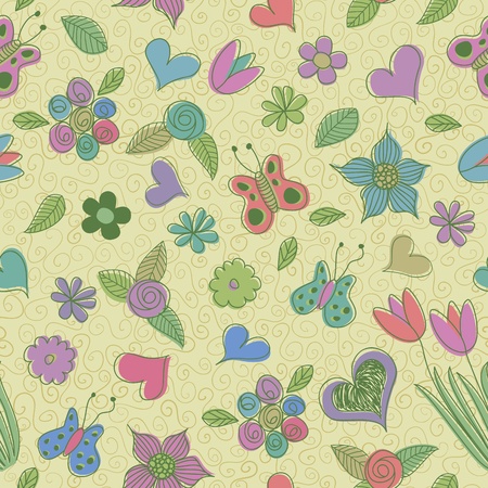 Doodles on spring seamless pattern.のイラスト素材