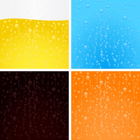 Drinks backgrounds collection. Beer, water, cola and orange soda.のイラスト素材