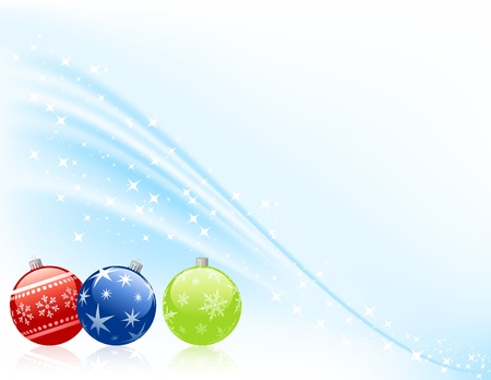 Three christmas baubles on snowy background.のイラスト素材
