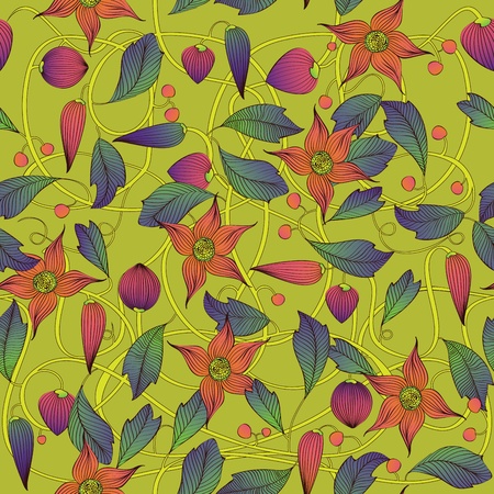 Retro floral pattern, seamless. Vector illustration.の写真素材
