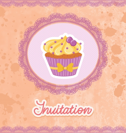 Card with lace and cupcake.のイラスト素材