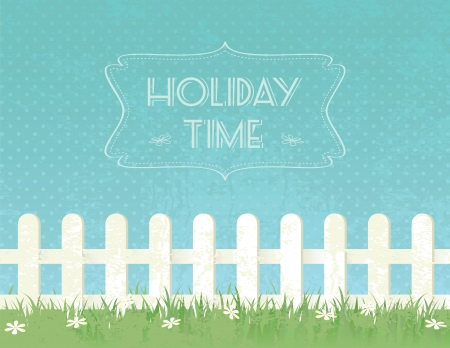 Holiday grunge textured background with fence and flowers.のイラスト素材