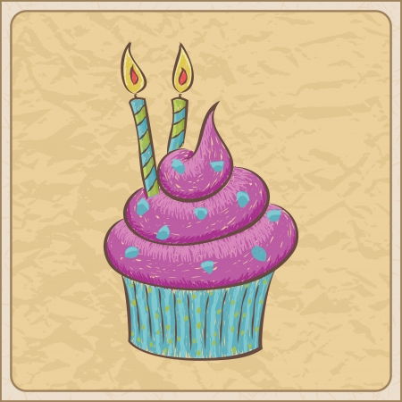 Hand drawn sketchy birthday cupcake on a wrinkled paper.のイラスト素材
