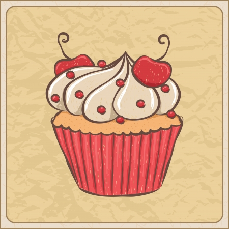 Hand drawn sketchy cupcake on a wrinkled paper.のイラスト素材