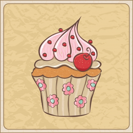 Hand drawn sketchy cupcake on a wrinkled paper.のイラスト素材