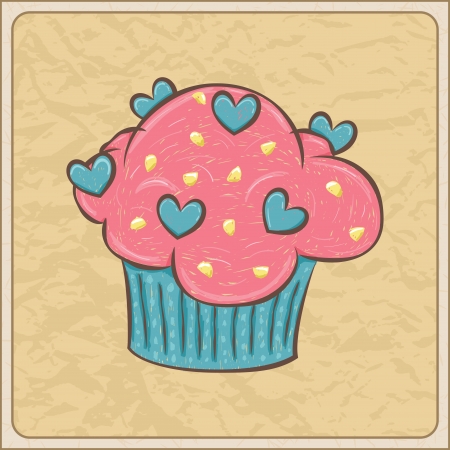 Hand drawn sketchy cupcake on a wrinkled paper.のイラスト素材