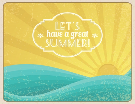 Grunge framed sunset on the ocean with banner.のイラスト素材