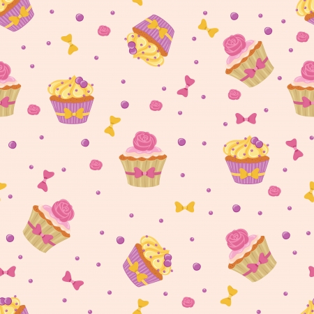 Seamless pattern made of yummy cupcakes.のイラスト素材