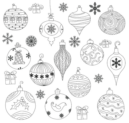 Hand drawn Christmas Ornaments collection. Isolated.のイラスト素材