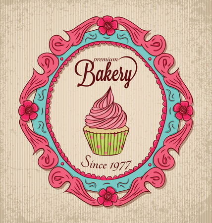 Vintage bakery with frame and cupcake.のイラスト素材