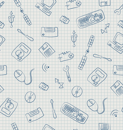 Seamless pattern of retro technology elements.のイラスト素材