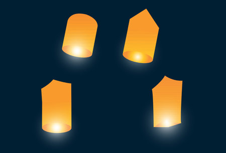 Loy Krathong Festival That includes incense sticks candles fresh  colorful flags  lanterns  flags temple fairs celebrations festivalsのイラスト素材