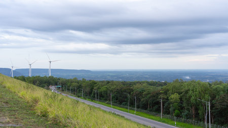 Roads in a province Stretching through the mountains It has a unique turbine. natural scenery You...