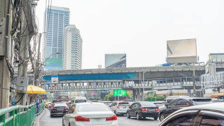 1 January 2024 in Bangkok, Thailand Image of traffic starting to move through a red light...