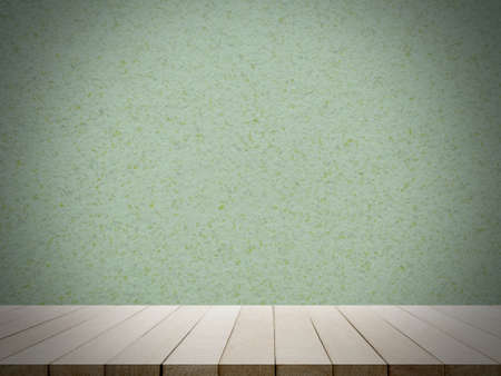 Wood perspective room with green sement wall.  empty floor for add text or product presentation. interiors concept.の写真素材