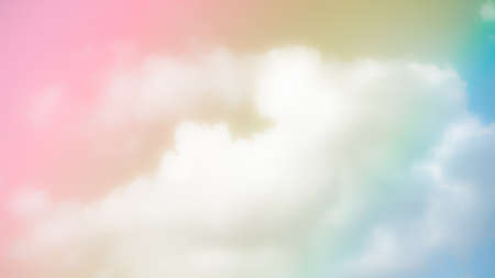 Sky pastel pink,yellow,blue color background. bright sun cloud gradient rainbow pattern frame colorful texture fantasy backdrop. cloudscape mockup free space nature.の写真素材
