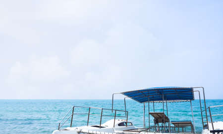 Boat on ocean with blue sky. transportation for tourist see nature the scenery sea in vacation....