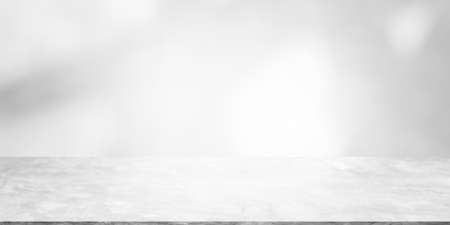 Empty gray Cement Table Studio Room interiors old surface Concrete rough wall  shadow leaves Background. Blank Shelf Floor Construction Display montage. Backdrop free space for add text presentation.の写真素材