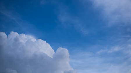 Blue sky white cloud background. sunlight day with sky wallpaper backdrop. mockup nature landscape free space backdrop. card or poster for environment protection.の写真素材