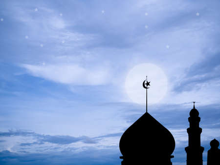 Ramadan, Eid ai-fitr,New year Muharram islamic religion Symbols with silhouette mosque dome on blur...