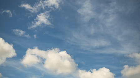 Blue sky white cloud background. sunlight day with sky wallpaper backdrop. mockup nature landscape free space backdrop. card or poster for environment protection.の写真素材