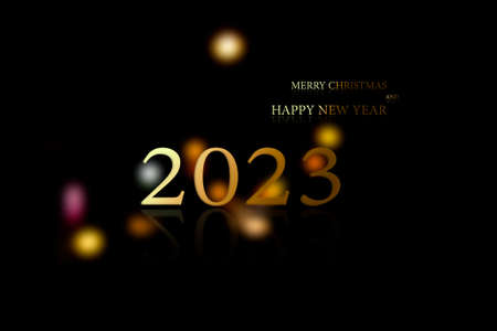 2023  Happy New Year Background concept.text Merry Christmas and Happy New Year 2023 on blur bokeh with black dark backdrop.card or poster for eve celebration holiday party.free space for add company.の写真素材