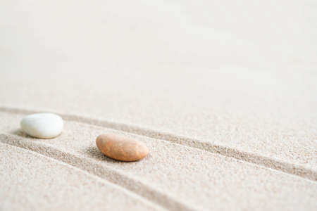 Japanese Zen Garden with Pebble with Line on Sand.mini Stone on Beach backgrond Top View and nobody.Ciircle Rock Balance Japan on nature.Simplicity Purity life.Relax Aromatherapy Spa and Yoga.Buddhismの写真素材