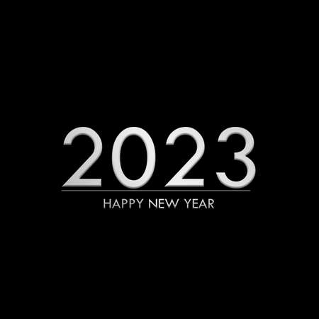 2023 Happy New Year on Dark Black Background,Card or Poster Celebration Festive Christmas New Start Backdrop,Free Space Mock Up Display for add Product and Company Presentation.Party Symbols.の写真素材