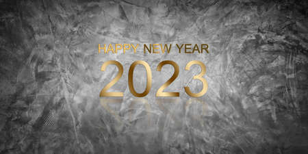 2023 Happy New Year on Dark Black Cement Background,Card or Poster Celebration Festive Christmas New...