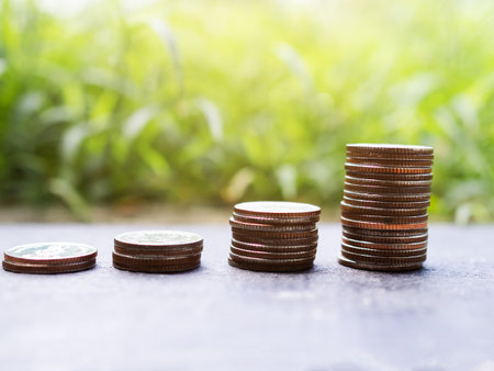 Stack Coin Closeup on Green Nature,Bank Currency Thai. Plan Income Investment Growth Cash and Saving...