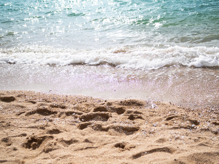 Texture Wave Water Blue Sea at Coast on Sand Beach Background,Ocean Island Clouds Horizon Nature Landscape,Calm water in Morning,à¸ºTourism Tropical travel Shore in Holidays concept.の写真素材