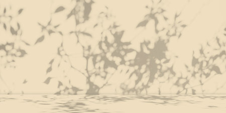 Background Studio Room Autumn with Wall Shadow Leaves Plant,Abstract Orange Cement Mockup Empty Table with White Sunlight Effect Reflection Backdrop.Blank Free space for Product Presentation concept.の写真素材
