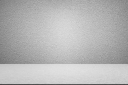Empty studio room gray cement background. blank table old grunge surface concreet construction backdrop. counter shelf mortar display material. free space for add text or products presentation.の写真素材