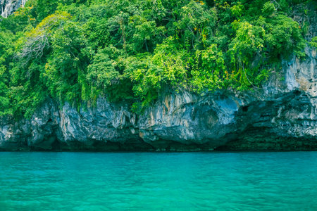 Blue sea with Island and blue sky landscape view. ocean Thailand. tourism travel outdoor vacation tropical nature summer holidays concept.の写真素材