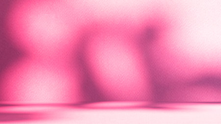 Pink Studio Background,Pattern Texture Abstract Overlay Sun Light with Shadow Leaves Vintage Design,Kitchen Counter Bar Room Backdrop,Blur Table Shelf Interior Retro Template Workplace Tropical.の写真素材