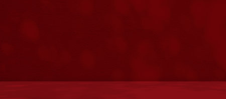 Red Studio Room Background for add Product,Backdrop Podium Red Overlay with Light Shadow Leaves Abstract on Floor Wall Kitchen Counter Bar Shelf,Luxury Table Space for Presentation Autumn Summer.の写真素材